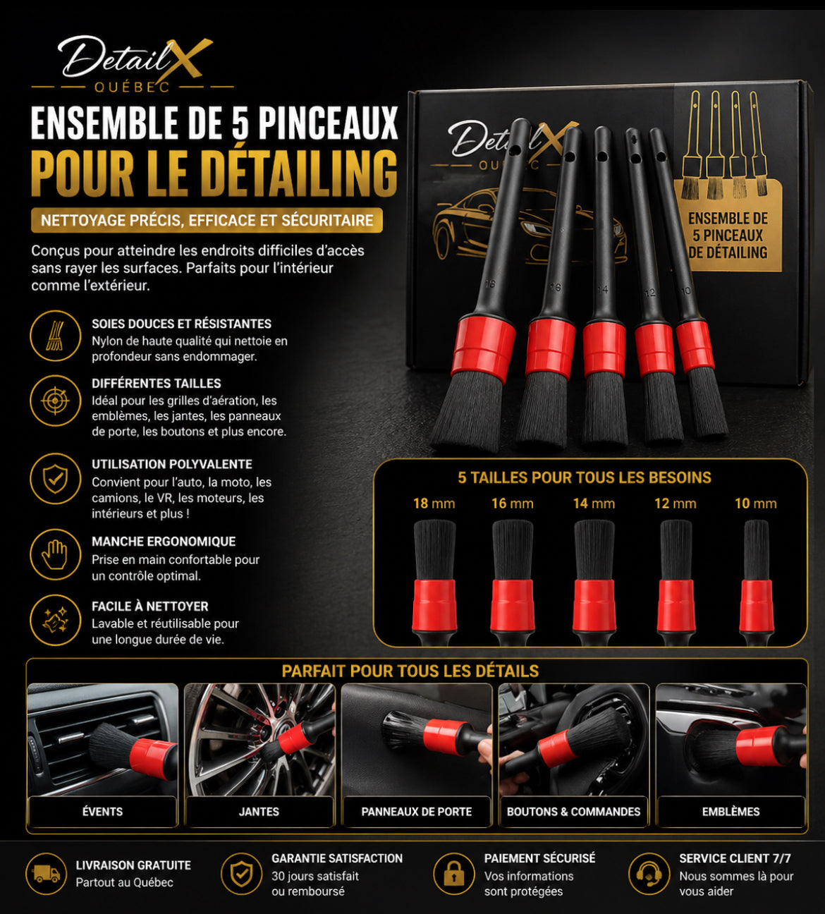 kit de brosses détailingK intérieur Nettoyage en profondeur sans effort